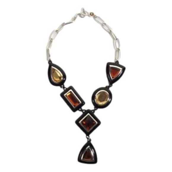 Unique Geometric Necklace & Bracelet Set With Amber & Citrine Lookalikes Fashion - Picture 3 of 11